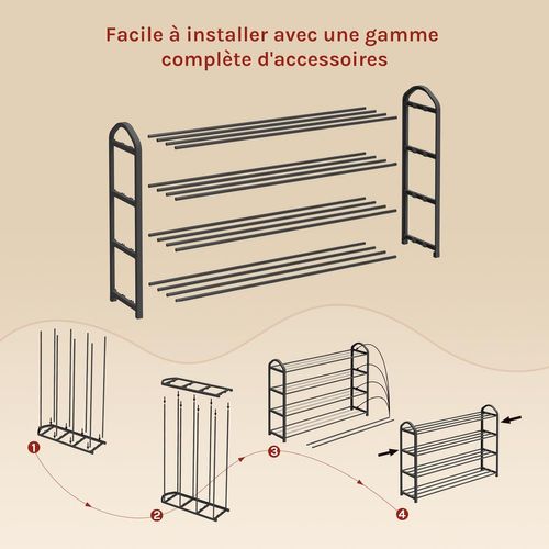 Etagère à Chaussures De 4 Étages. Meuble à Chaussure Pour 16 Paires De Chaussures. 79x19.5x62cm.Noir