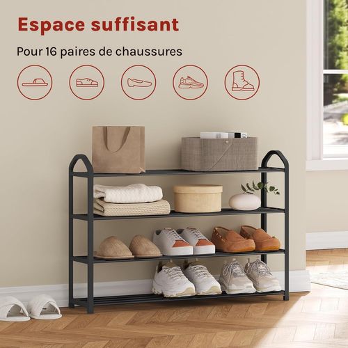 Etagère à Chaussures De 4 Étages. Meuble à Chaussure Pour 16 Paires De Chaussures. 79x19.5x62cm.Noir