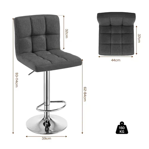 Lot De 2 Tabouret De Bar En Lin-Siège Bien Rembourré-Tabouret Pivotant-Gris Foncé