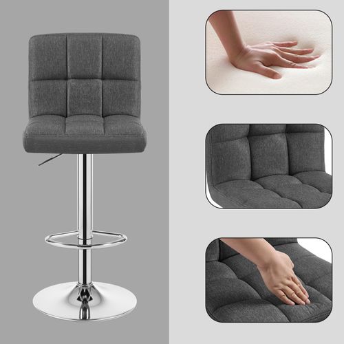 Lot De 2 Tabouret De Bar En Lin-Siège Bien Rembourré-Tabouret Pivotant-Gris Foncé