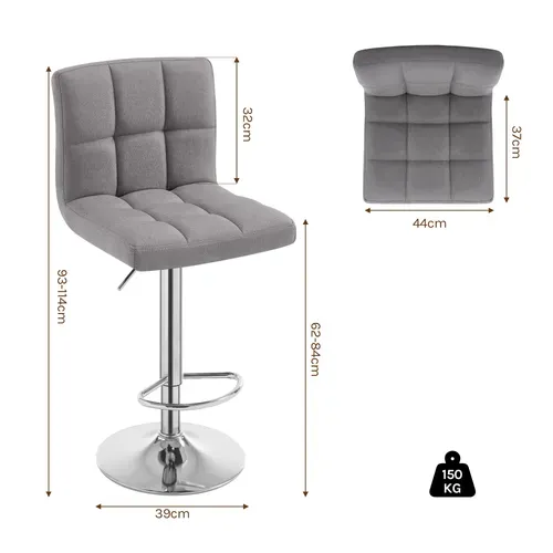 Lot De 2 Tabouret De Bar En Lin-Siège Bien Rembourré-Tabouret Pivotant-Gris Clair