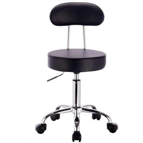 Tabouret De Bar Tabouret De Travail à Roulettes Chaise De Bureau Avec Dossier Noir