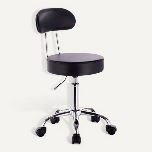 Tabouret De Bar Tabouret De Travail à Roulettes Chaise De Bureau Avec Dossier Noir