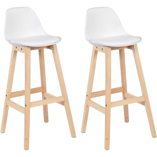 Lot De 2 Tabouret De Bar-pieds En Bois-tabouret De Cuisine-siège En Similicuir-blanc