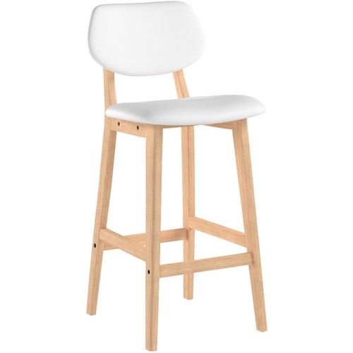 Lot De 2 Tabouret De Bar - Tabouret De Cuisine En Cuir Artificiel + Bois - Chaise Avec Dossier-Blanc