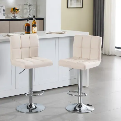 Lot De 2 Tabouret De Bar En Lin - Réglage En Hauteur Avec Dossier - Crème