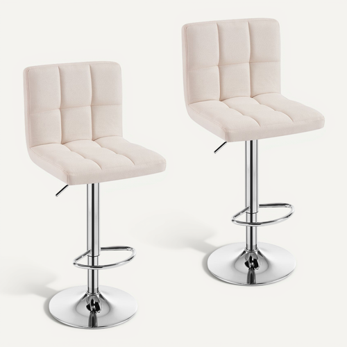 Lot De 2 Tabouret De Bar En Lin - Réglage En Hauteur Avec Dossier - Crème