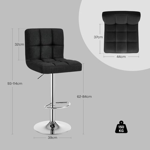 Lot De 2 Tabouret De Bar En Lin-Tabouret De Bar Pivotant-Noir