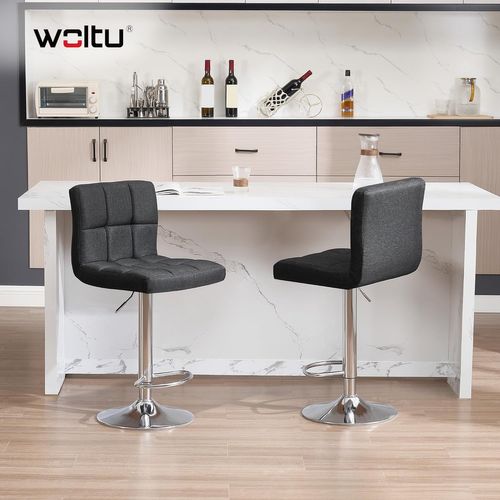 Lot De 2 Tabouret De Bar En Lin-Tabouret De Bar Pivotant-Noir