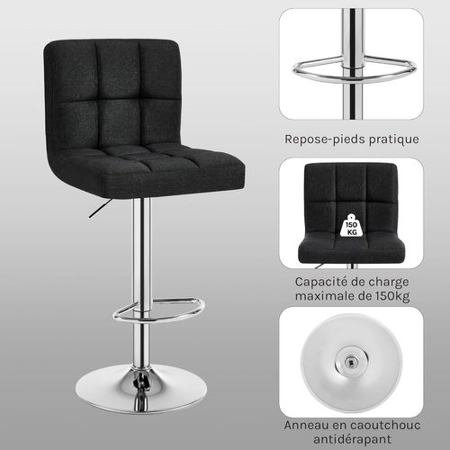Lot De 2 Tabouret De Bar En Lin-Tabouret De Bar Pivotant-Noir
