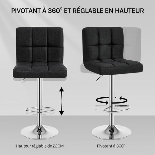 Lot De 2 Tabouret De Bar En Lin-Tabouret De Bar Pivotant-Noir