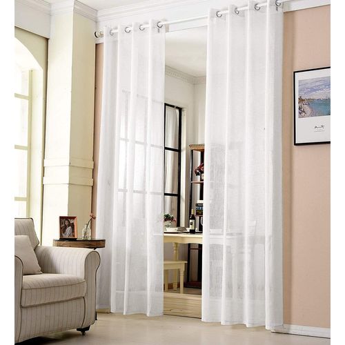 Melodieux Voilage Beige Lin Semi-Transparent à Œillets 140x245cm – Lot De 2 Panneaux