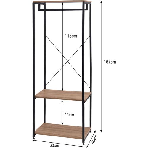 Armoire De Rangement - Métal Et Bois - Noir Et Chêne Clair - 60 X 40 X 167 cm