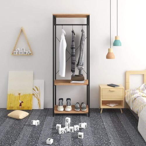 Armoire De Rangement - Métal Et Bois - Noir Et Chêne Clair - 60 X 40 X 167 cm