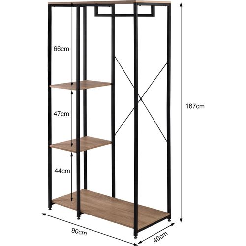 Armoire De Rangement.étagère à Vêtements En Bois+acier.90x40x167cm.noir Chêne Clair