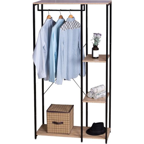 Armoire De Rangement.étagère à Vêtements En Bois+acier.90x40x167cm.noir Chêne Clair