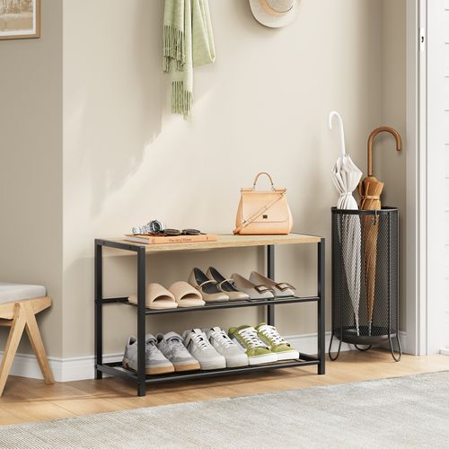 Meuble De Rangement Pour 6 Paires.Banc Etagère à Chaussures Avec 2 Étagères.Étagère En Bois+Métal