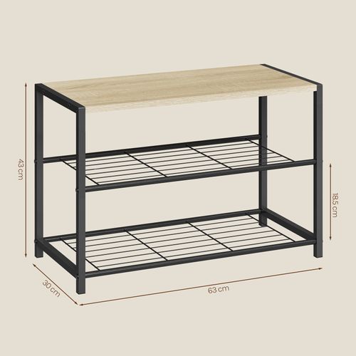 Meuble De Rangement Pour 6 Paires.Banc Etagère à Chaussures Avec 2 Étagères.Étagère En Bois+Métal