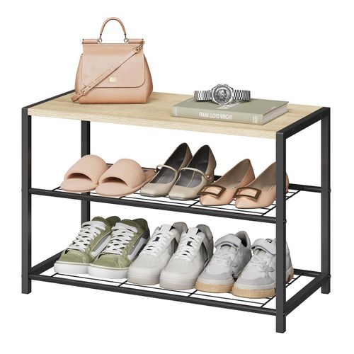 Meuble De Rangement Pour 6 Paires.Banc Etagère à Chaussures Avec 2 Étagères.Étagère En Bois+Métal