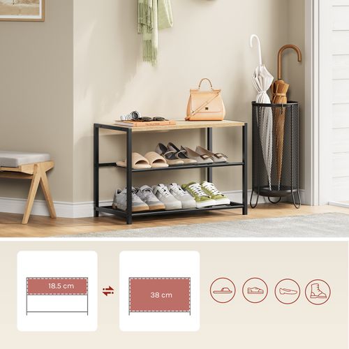 Meuble De Rangement Pour 6 Paires.Banc Etagère à Chaussures Avec 2 Étagères.Étagère En Bois+Métal