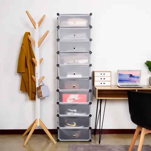 Meuble à Chaussures En Plastique.Rangement De Chaussures DIY.10 Couches.47x37x170 Cm.Noir