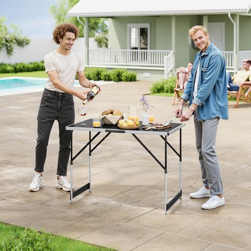 Table De Camping Pliante. Table De Jardin. Réglable En Hauteur. En Aluminium Acier Mdf. Noir
