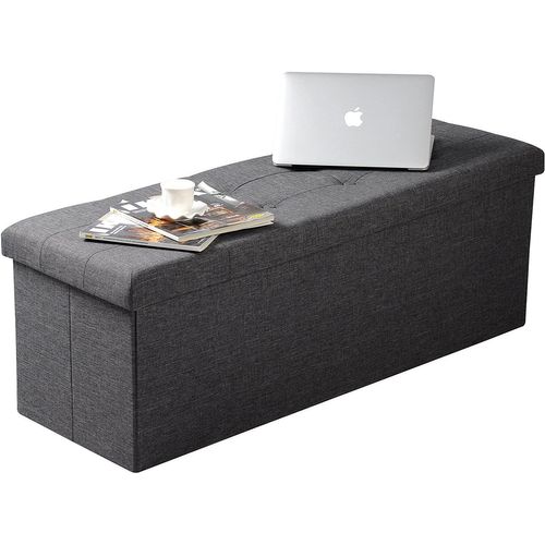 Banc De Rangement Pliable Pouf Tabouret. Coffre De Rangement Rembourré Lin. 110x37.5x38cm Gris Foncé