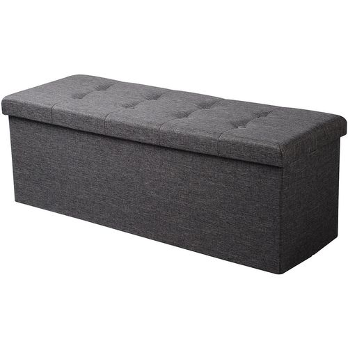 Banc De Rangement Pliable Pouf Tabouret. Coffre De Rangement Rembourré Lin. 110x37.5x38cm Gris Foncé