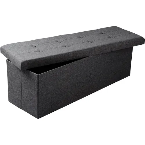 Banc De Rangement Pliable Pouf Tabouret. Coffre De Rangement Rembourré Lin. 110x37.5x38cm Gris Foncé