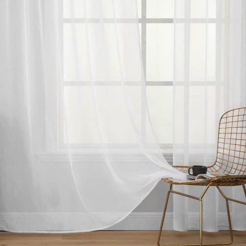 2 Pièces Rideaux Semi-transparents. Suspension Avec Passe-tringle. 140x175cm. Blanc. Vh5856ws-2