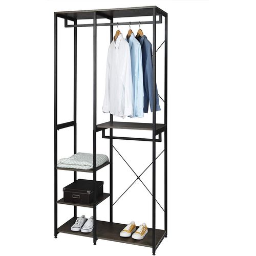 Vestiaire - Métal Et Bois - Noir+rouille - 90 X 40 X 204.5 Cm