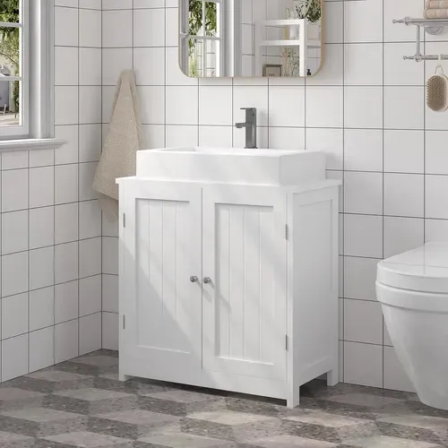 Meuble De Rangement En Bois-Meuble De Salle De Bain-Armoire De Salle De Bain 60x60x30 Cm-Blanc