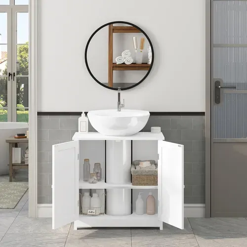 Meuble De Rangement En Bois-Meuble De Salle De Bain-Armoire De Salle De Bain 60x60x30 Cm-Blanc