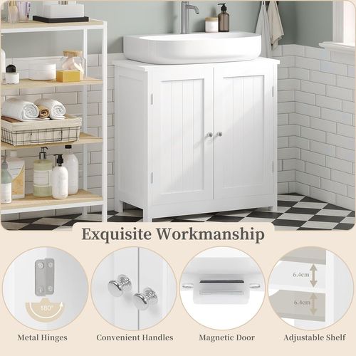 Meuble De Rangement En Bois-Meuble De Salle De Bain-Armoire De Salle De Bain 60x60x30 Cm-Blanc