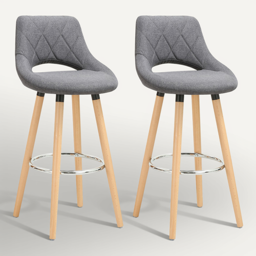 Lot De 2 Tabouret De Bar-en Lin Et Bois Massif-siège Bien Rembourré-43x43x91cm-gris Foncé