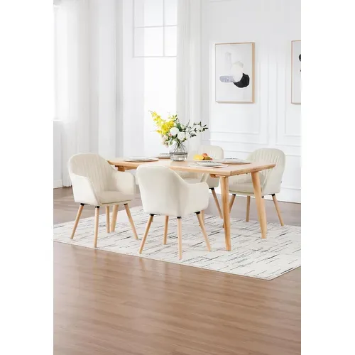 Chaise De Salle à Manger En Velours + Bois Massif Chaise De Relax Chaise De Salon Crème Blanc