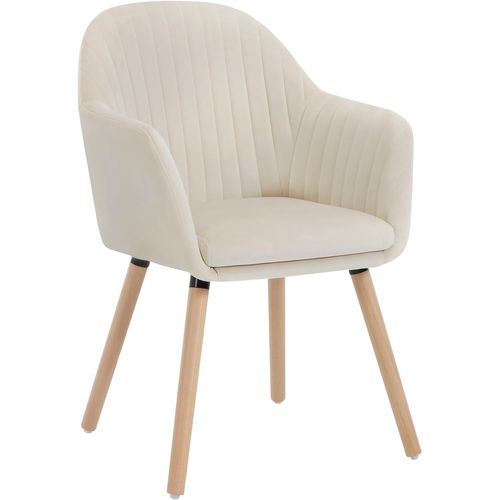 Chaise De Salle à Manger En Velours + Bois Massif Chaise De Relax Chaise De Salon Crème Blanc