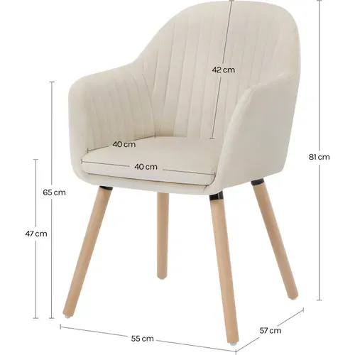 6x Chaise De Salle À Manger en Velours Et Bois Massif - Crème Blanc