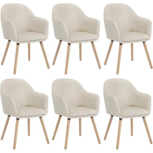 6x Chaise De Salle À Manger en Velours Et Bois Massif - Crème Blanc