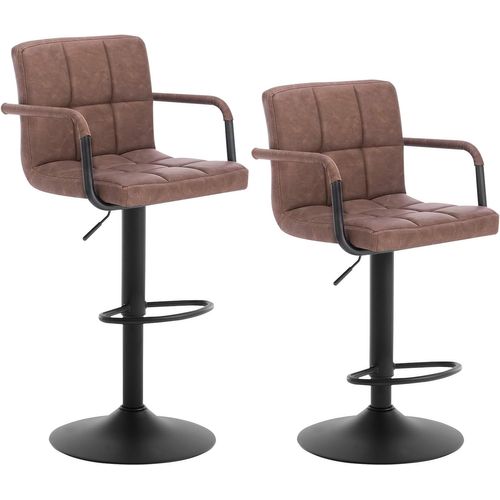 Lot De 2 Tabourets De Bar-siège Bien En Similicuir-pieds En Acier-Brun Foncé