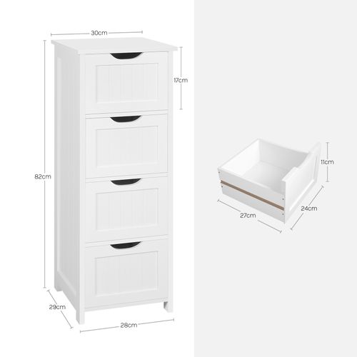 Meuble De Rangement Avec 4 Tiroirs 30x30x82 Cm Blanc