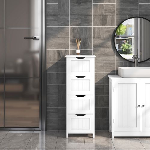 Meuble De Rangement Avec 4 Tiroirs 30x30x82 Cm Blanc