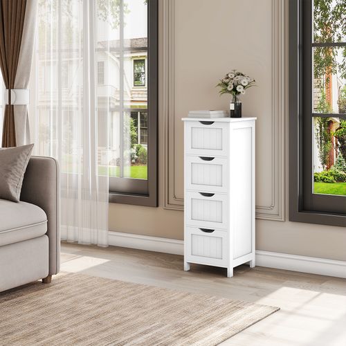 Meuble De Rangement Avec 4 Tiroirs 30x30x82 Cm Blanc