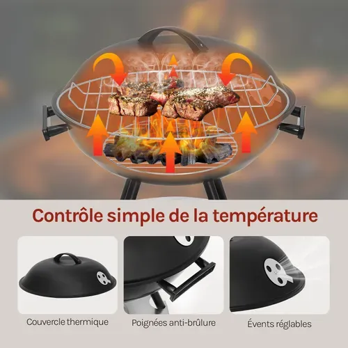 Barbecue Au Charbon De Bois.Grill BBQ Avec Roues. 44x73cm. Utilisé Pour Jardin Ou Camping.Noir