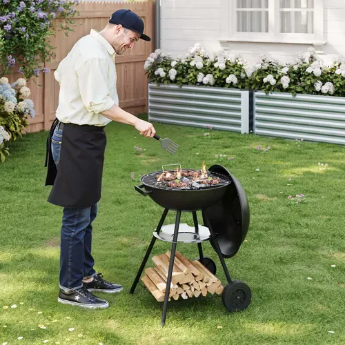 Barbecue Au Charbon De Bois.Grill BBQ Avec Roues. 44x73cm. Utilisé Pour Jardin Ou Camping.Noir