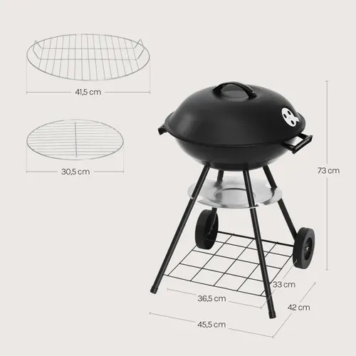 Barbecue Au Charbon De Bois.Grill BBQ Avec Roues. 44x73cm. Utilisé Pour Jardin Ou Camping.Noir