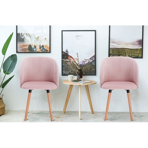 2 x Chaises De Salle à Manger, Chaise De Cuisine Siège En Velours Et Pieds En Bois Massif, Rose