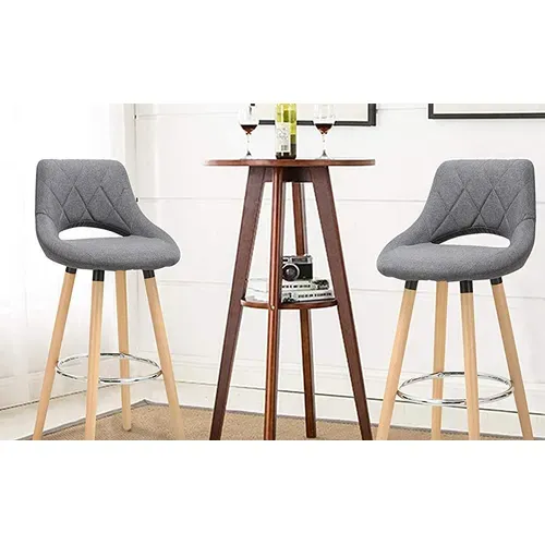 Lot De 4 Tabourets De Bar-en Lin Et Bois Massif Avec Dossier Et Repose-pieds-43x43x91cm-gris Foncé