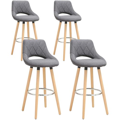 Lot De 4 Tabourets De Bar-en Lin Et Bois Massif Avec Dossier Et Repose-pieds-43x43x91cm-gris Foncé
