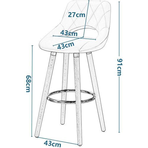 Lot De 6 Tabourets De Bar-En Lin Et Bois Massif Avec Dossier Et Repose-Pieds-43x43x91cm-Gris Foncé